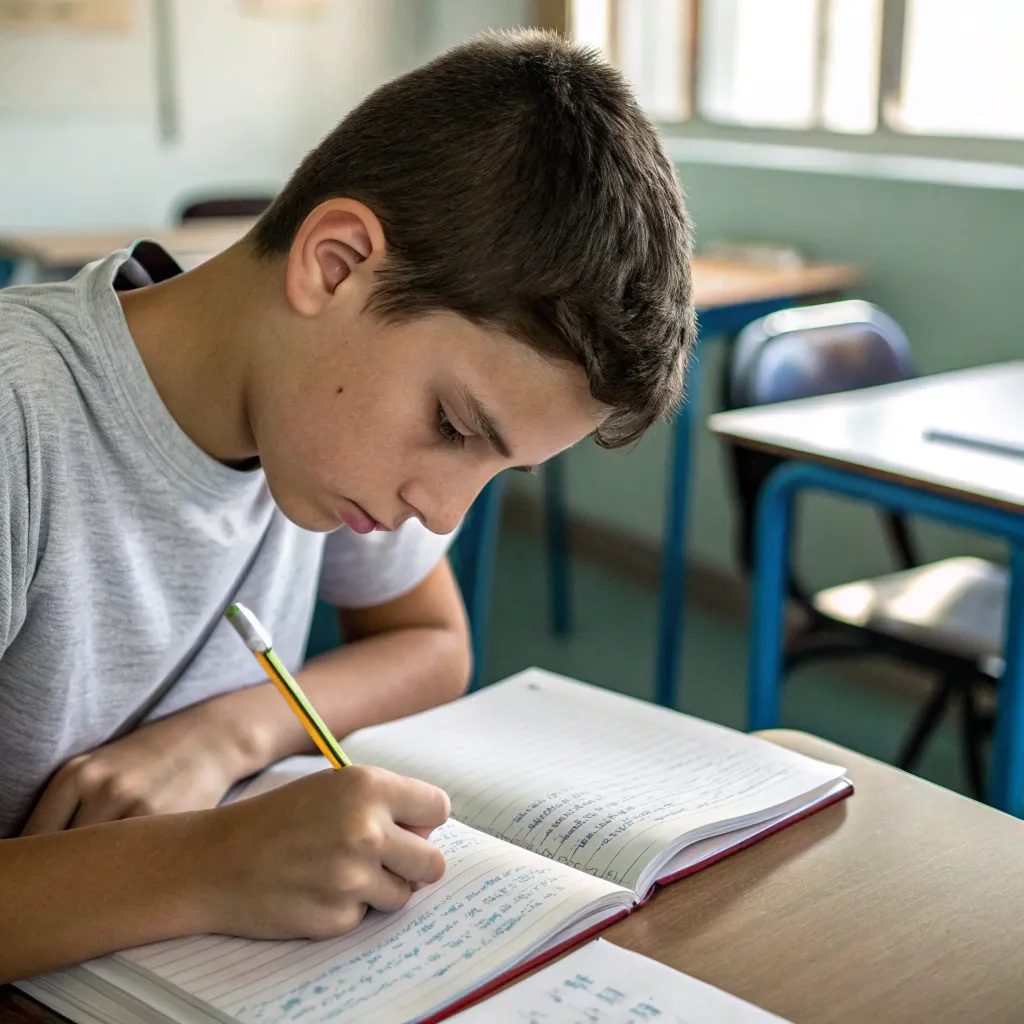 Student writing in a notebook